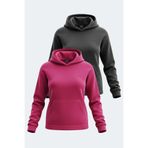 Slazenger SASSA 2 li set Kadın Kapüşonlu Cepli Siyah - Fuşya Sweatshirt