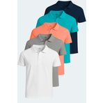 Slazenger SOHO 5 li Set Erkek Tişört Beyaz - Gri - Lacivert - Somon - Turkuaz