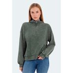 Slazenger VIEWER Oversize Kadın Dik Yaka Fermuarlı Haki Sweatshirt