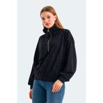 Slazenger VIEWER Oversize Kadın Dik Yaka Fermuarlı Siyah Sweatshirt