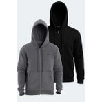 Slazenger Vonda 2 Li Set Erkek Sweatshırt - Siyah - Koyu Gri