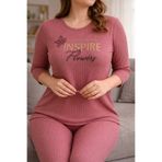 sleeproom Büyük Beden Fitilli Kumaş Pijama Takımı Günlük Rahat Ev Kombini