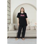sleeproom PAMUKLU BÜYÜK BEDEN PİJAMA TAKIMI PARİS BASKILI ALT KALPLİ