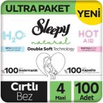 Sleepy Bebek Bezi 4 Numara Bantlı 7 - 14 kg 100'lü Maxi Doğal Double Soft