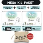 Sleepy Bio Natural Premium Plus Hijyenik Ped Mega Paket Gece Extra 26 x 2 (52 Adet) + Cüzdan Hediyeli