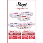 Sleepy Easy Clean Çiçek Serisi 3X100 Yüzey & 3X20 Yer Temizlik Havlusu&Mendili Karma Paket