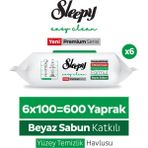 Sleepy Easy Clean Premium Beyaz Sabun Katkılı Yüzey Temizlik Havlusu Mendili 6x100 (600 Yaprak)