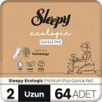 Sleepy Ecologic Premium Plus 64 Adet Uzun Günlük Ped Doğal Bambu ve Pamuk ile Sızıntı Önleyici