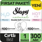 Sleepy Natural Double Soft Fırsat Paketi Bebek Bezi 1 Numara Newborn 300 Adet