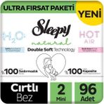 Sleepy Natural Double Soft Ultra Fırsat Paketi Bebek Bezi 2 Numara Mini 96 Adet
