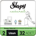 Sleepy Natural Ultra Hassas Uzun Günlük Ped 32 Adet Saf Su ve Doğal Bambu İçerikli - 1