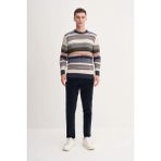 Slim Fit Akrilik Karışımlı Vintage Desenli Bisiklet Yaka Kazak - Lacivert