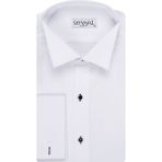 Slim Fit Ata Yaka Siyah Düğmeli Beyaz Erkek Smokin Gömlek - XS