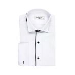 Slim Fit Ata Yaka Siyah Şeritli Beyaz Erkek Smokin Gömlek