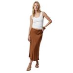 Slim Fit Balık Kesim Saten Midi Etek