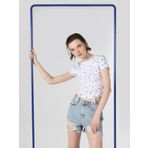 Slim Fit Baskılı Crop Beyaz Kadın Kısa Kol Tişört