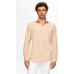 Slim Fit Bej Italyan Yaka Dar Kesim Klasik Kravatlık Uzun Kollu Kolay Ütülenebilir Nefes A 2HF02ORT5185 - XL