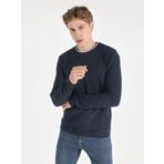 Slim Fit Bisiklet Yaka Basic Mavi Erkek Kazak