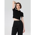 Slim Fit Bisiklet Yaka Crop Siyah Kadın Kısa Kol Tişört