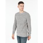 Slim Fit Bisiklet Yaka Dar Kesim Bej Erkek Kazak