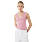 Slim Fit Bisiklet Yaka Pamuklu Ribanalı Kolsuz Bluz