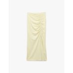 Slim Fit Bürümcük Kumaş Drape Detaylı Midi Boy Kalem Etek