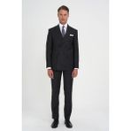 Slim Fit Çift Yırtmaç Çizgili Kruvaze Klasik Antrasit Takım Elbise Tk 925 - 50 - 6 Drop