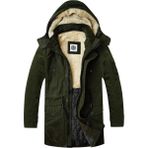 Slim Fit Çıkarılabilir Kapüşonlu Gabardin Uzun Parka Kaban - Haki - 2XL