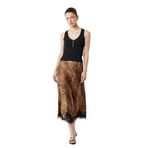 Slim Fit Dantel Detaylı Leopar Desenli Saten Etek