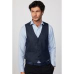 Slim Fit Dar Kesim Fleto Cep 4 Mevsim Çizgili Lacivert Erkek Yelek