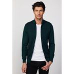 Slim Fit Dar Kesim Yarım Balıkçı Yaka Fermuarlı Önü Desenli Yeşil Erkek Hırka