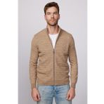 Slim Fit Desenli Dik Yaka Fermuarlı Ekru Erkek Hırka