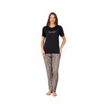 Slim Fit Desenli Kısa Kol Mevsimlik Kadın Pijama Takımı Leopar L