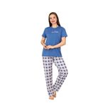 Slim Fit Desenli Kısa Kol Mevsimlik Kadın Pijama Takımı Mavi M