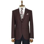 Slim Fit Desensiz Geniş Yaka Bordo Erkek Yün Ceket - Wessi