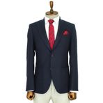 Slim Fit Desensiz Geniş Yaka Lacivert Erkek Yün Ceket - Wessi