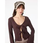 Slim Fit Dokulu Bağlama Detaylı Uzun Kollu V Yaka Bluz