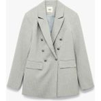 Slim Fit Düğmeli Cepli Uzun Kollu Kruvaze Blazer Ceket - Gri - 34