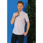 Slim Fit Düğmeli Yaka Şal Desenli Kısa Kol Pamuk Lila Gömlek G 1501