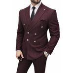 Slim Fit Erkek Kruvaze Pamuklu Takım Elbise, Lacivert, Çizgili, Altın Düğmeli, Şık ve Modern Kesim (bordoçizgili, 54)