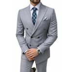 Slim Fit Erkek Kruvaze Pamuklu Takım Elbise, Lacivert, Çizgili, Altın Düğmeli, Şık ve Modern Kesim (griçizgili, 58)