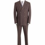 Slim Fit Erkek Kruvaze Pamuklu Takım Elbise, Lacivert, Çizgili, Altın Düğmeli, Şık ve Modern Kesim (kahveçizgili, 58)