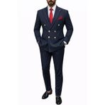 Slim Fit Erkek Kruvaze Pamuklu Takım Elbise, Lacivert, Çizgili, Altın Düğmeli, Şık ve Modern Kesim (lacivertçizgili, 56)