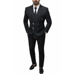Slim Fit Erkek Kruvaze Pamuklu Takım Elbise, Lacivert, Çizgili, Altın Düğmeli, Şık ve Modern Kesim (siyahçizgili, 56)