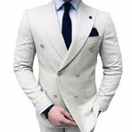 Slim Fit Erkek Kruvaze Pamuklu Takım Elbise, Lacivert, Çizgili, Altın Düğmeli, Şık ve Modern Kesim (taşçizgili, 56)
