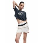 Slim Fit Fırfırlı Dantelli Mini Etek