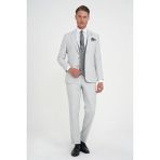 Slim Fit Fleto Cep Pötikare Desenli Yelekli Gri Takım Elbise Tk 922 - 50 - 6 Drop