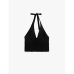 Slim Fit Gipeli Halter Yaka Keten Karışımlı Kolsuz Crop Bluz