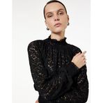 Slim Fit Gipeli Uzun Balon Kollu Dik Yaka Crop Dantelli Bluz