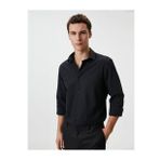 Slim Fit Gomlek Yarim Italyan Yaka Dugmeli Dokulu